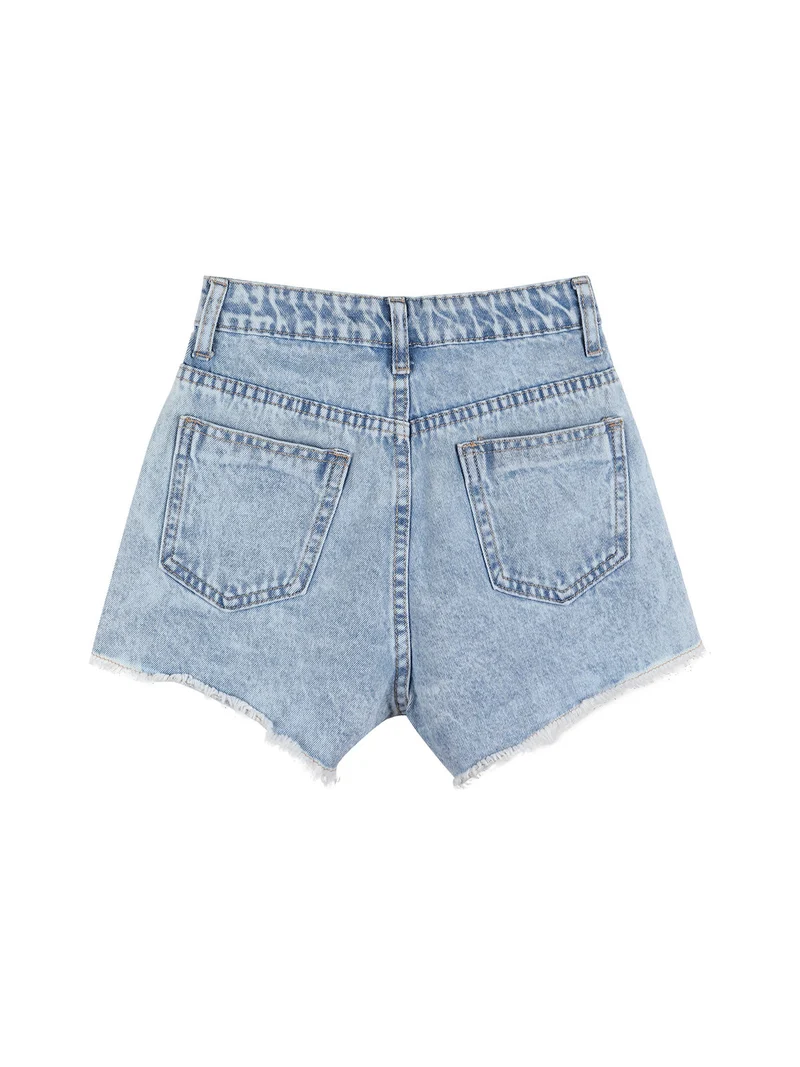 Shorts in jeans da bambina con strappi - jeans