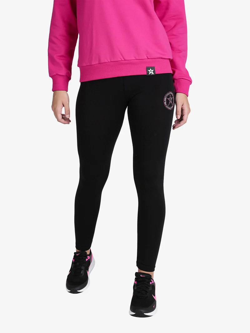 Leggings sportivo da donna con strass - nero