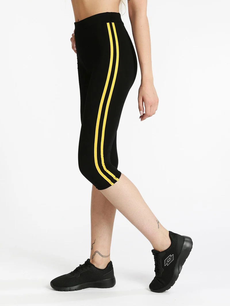 Leggings sportivi 3/4 con strisce laterali - giallo