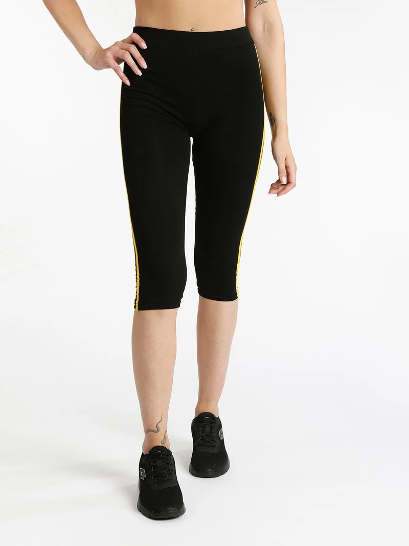 Leggings sportivi 3/4 con strisce laterali - giallo