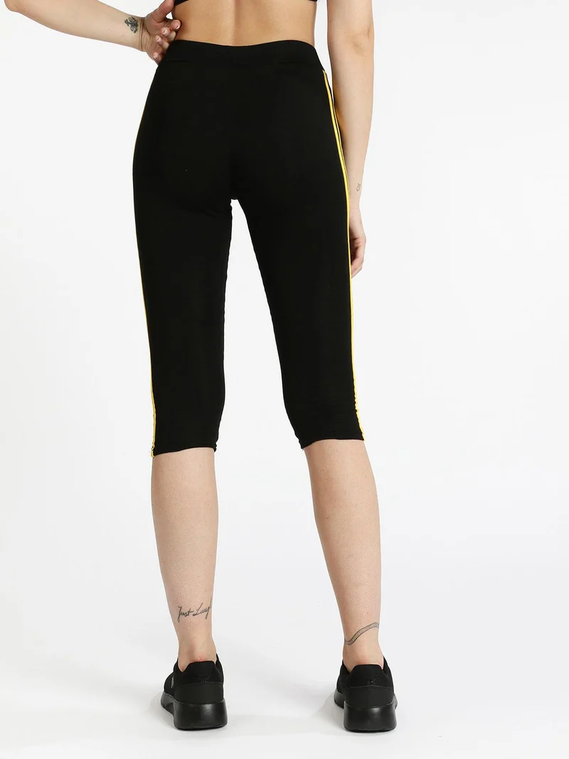 Leggings sportivi 3/4 con strisce laterali - giallo