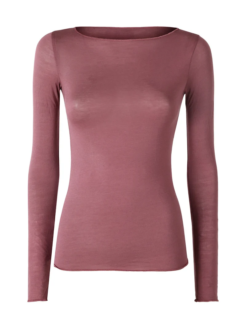Maglia donna a maniche lunghe in misto lana con scollo a barca - porpora