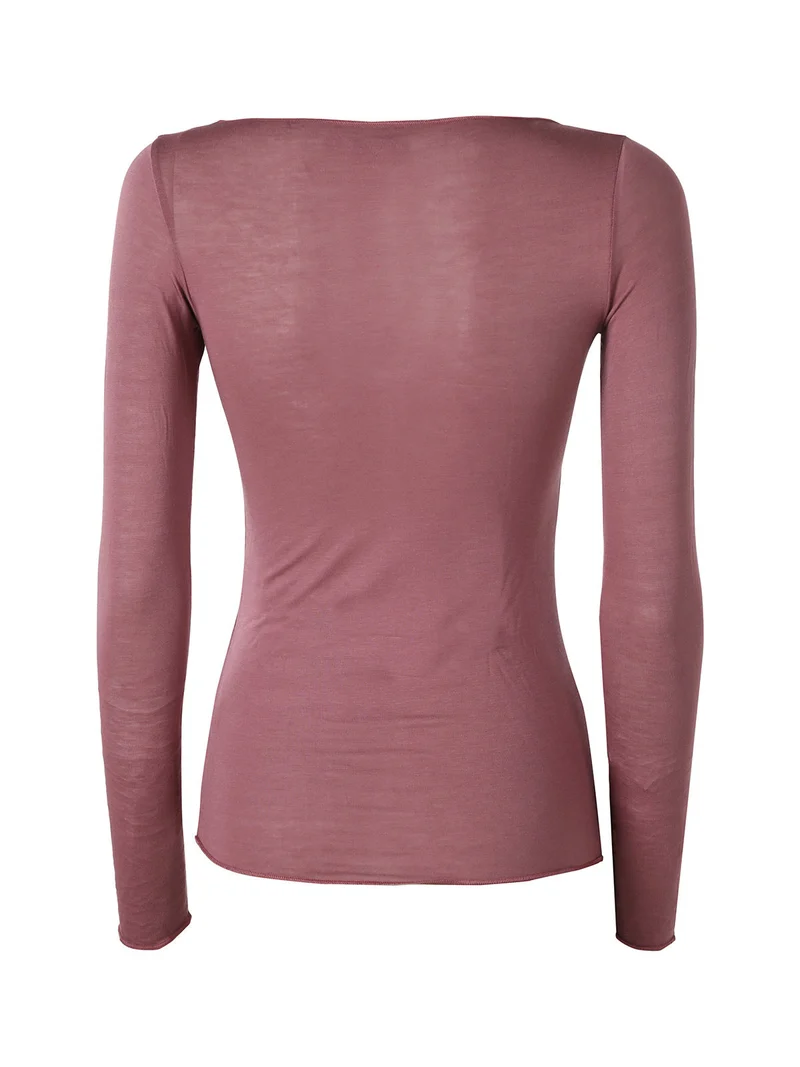 Maglia donna a maniche lunghe in misto lana con scollo a barca - porpora