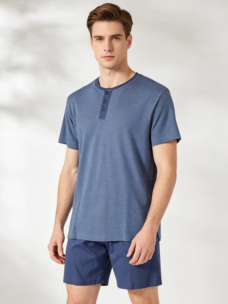 Pigiama corto da uomo in cotone - blu