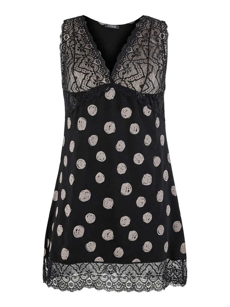 Camicia da notte smanicata con pizzo - nero