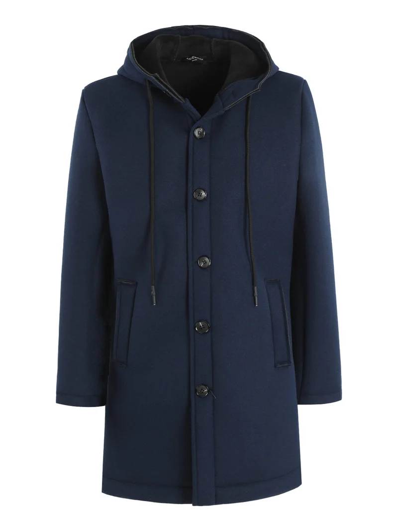 Cappotto uomo in panno con cappuccio - blu