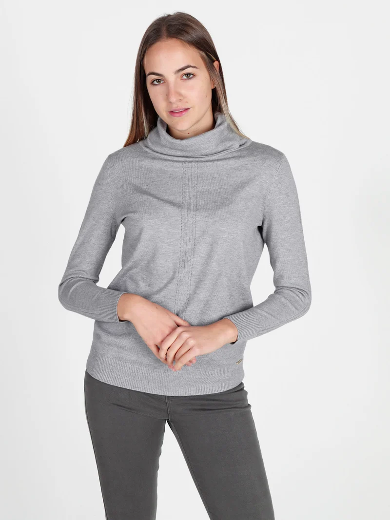 Dolcevita donna in maglia tinta unita - grigio
