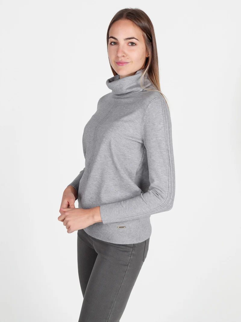 Dolcevita donna in maglia tinta unita - grigio