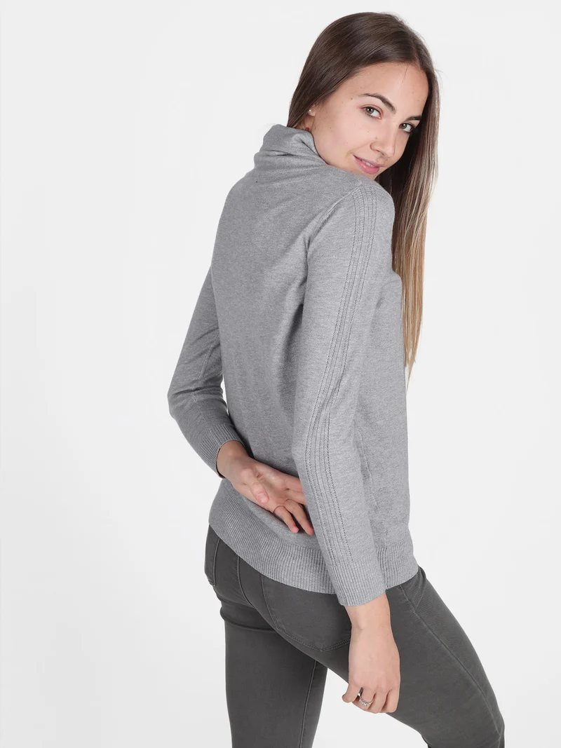 Dolcevita donna in maglia tinta unita - grigio
