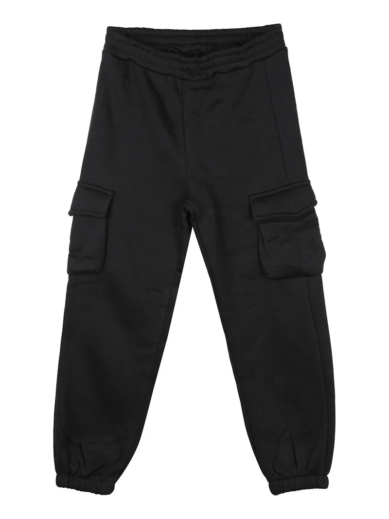 Completo tuta da bambina felpata 2 pezzi con pantaloni cargo - nero