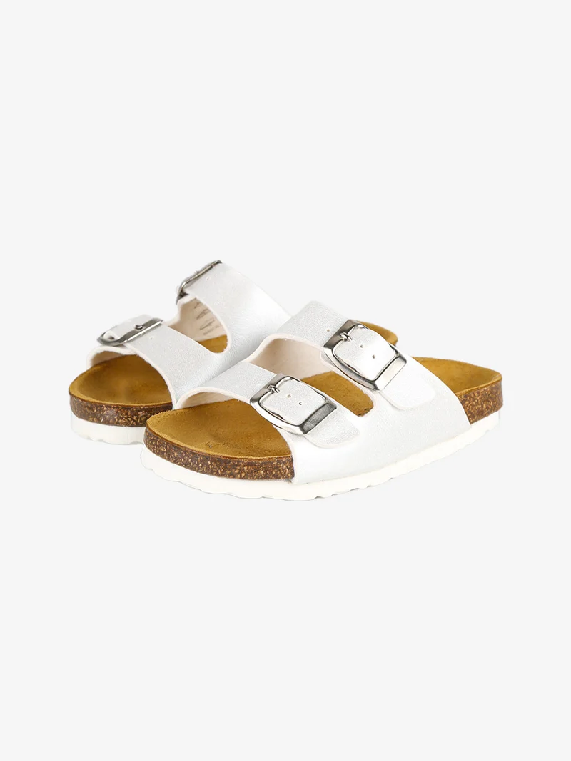 Ciabatte da bambina con fibbie - bianco