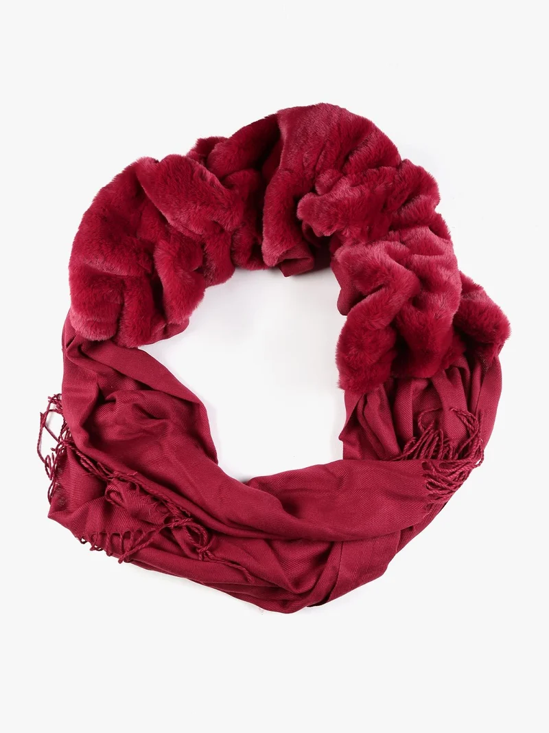 Sciarpa donna in ecopelliccia con frange - rosso