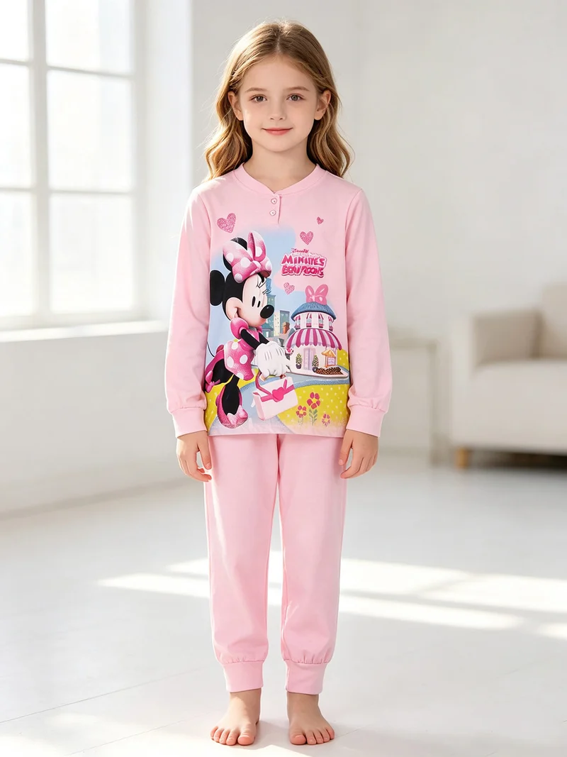 Minnie pigiama lungo da bambina in cotone - rosa
