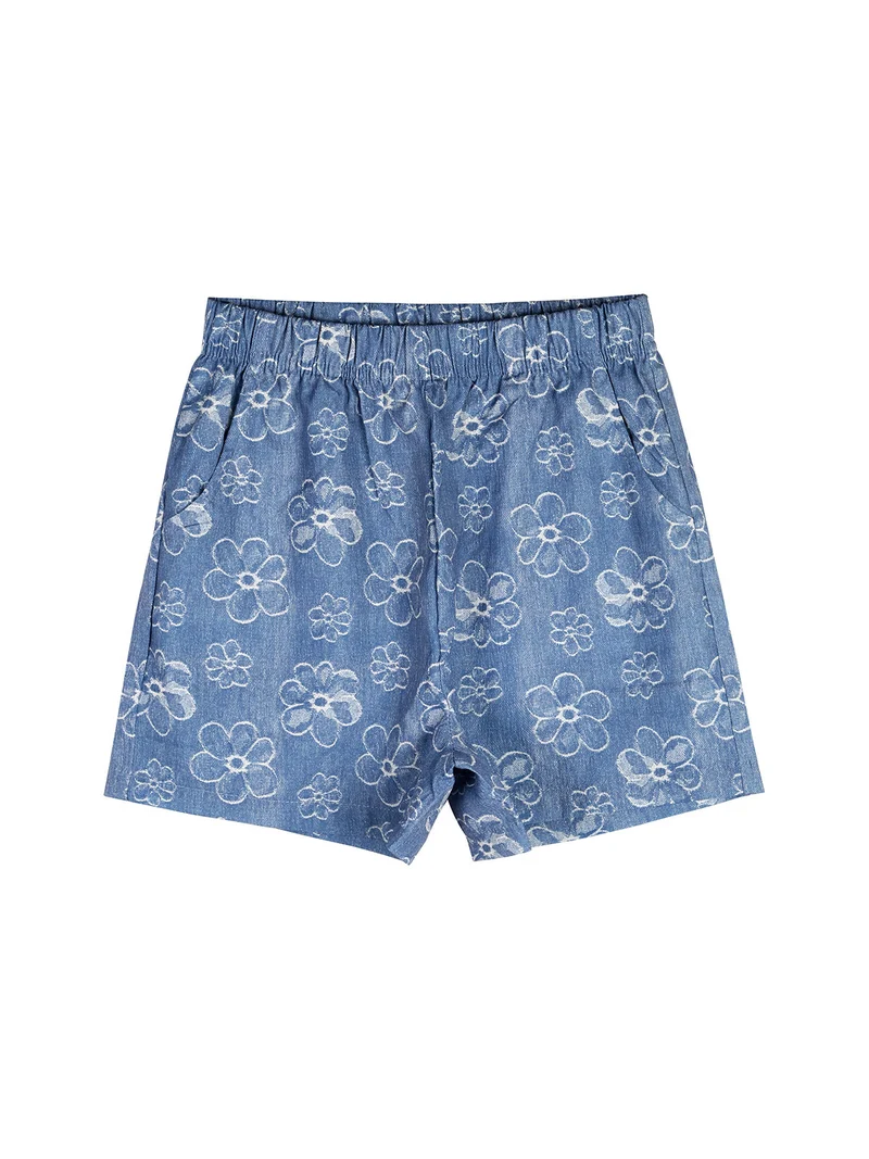 Completo corto da bambina con camicia e shorts effetto jeans - bianco