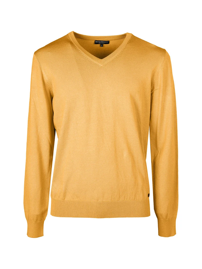 Pullover da uomo in maglia con scollo a V - senape