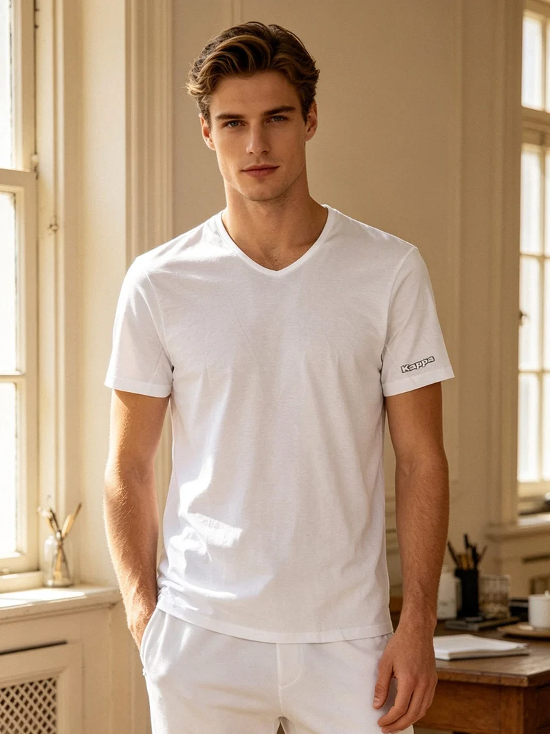 T-shirt intima da uomo in cotone scollo V - bianco