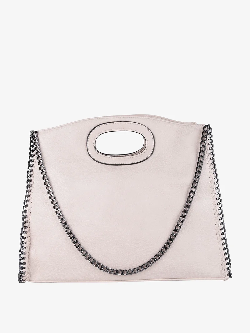 Borsa a mano con dettagli a catena - beige