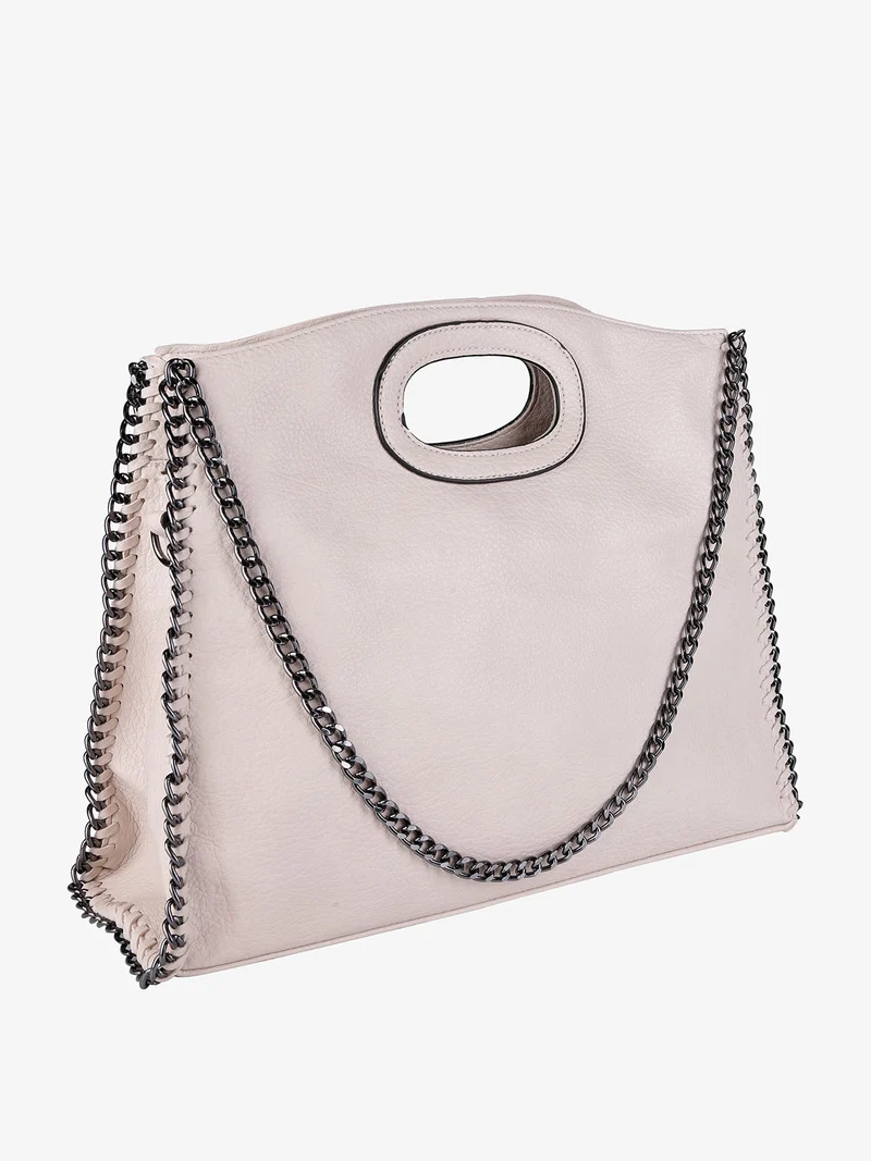 Borsa a mano con dettagli a catena - beige