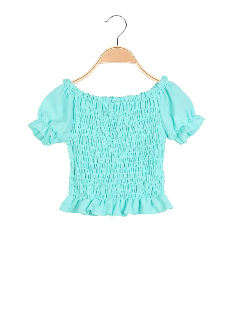 Top corto da bambina elasticizzato - acqua marina