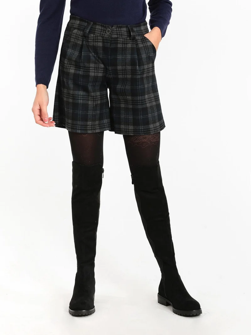 Shorts donna a quadri - blu scuro