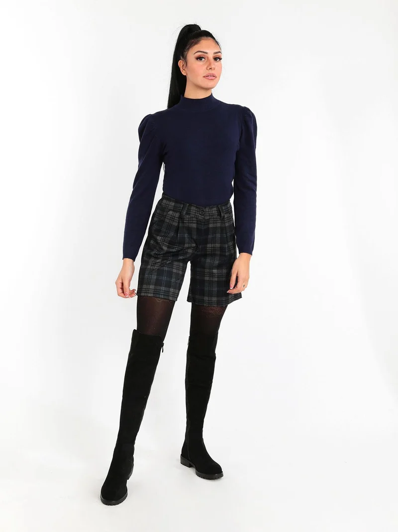Shorts donna a quadri - blu scuro