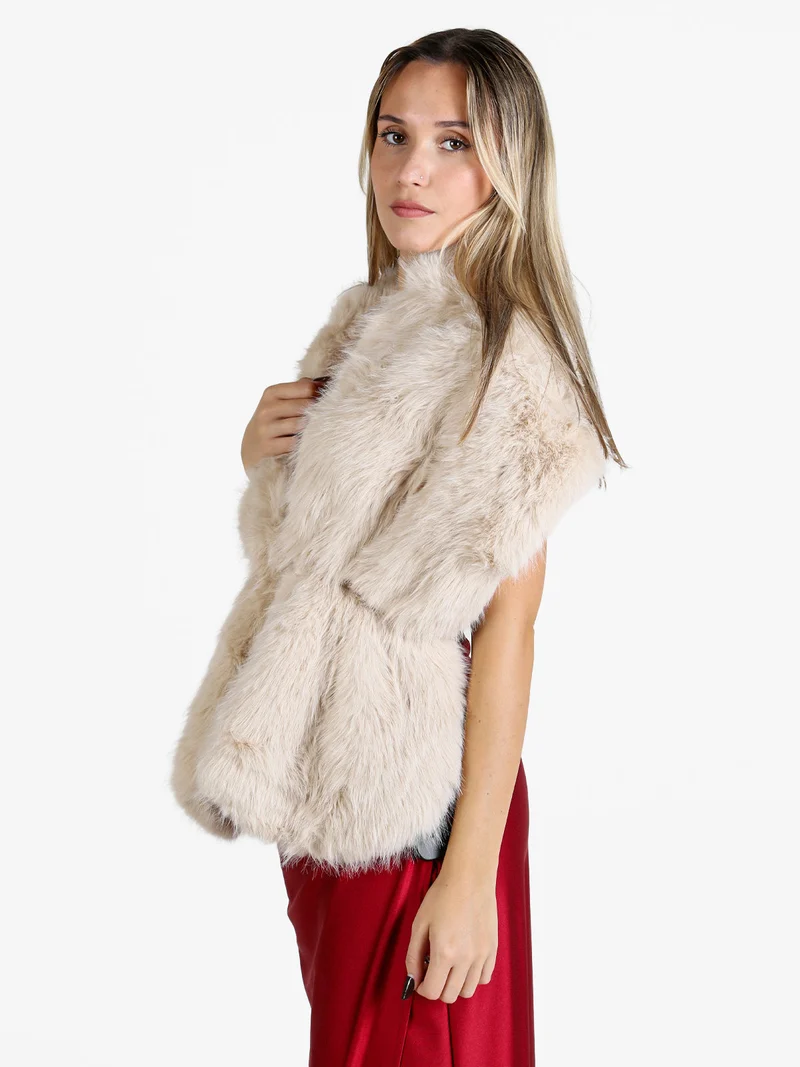 Scialle donna in pelliccia sintetica - beige