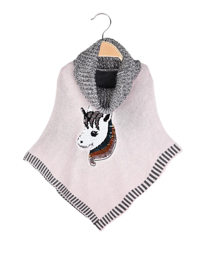 Poncho da bambina in maglia con collo dolcevita - rosa