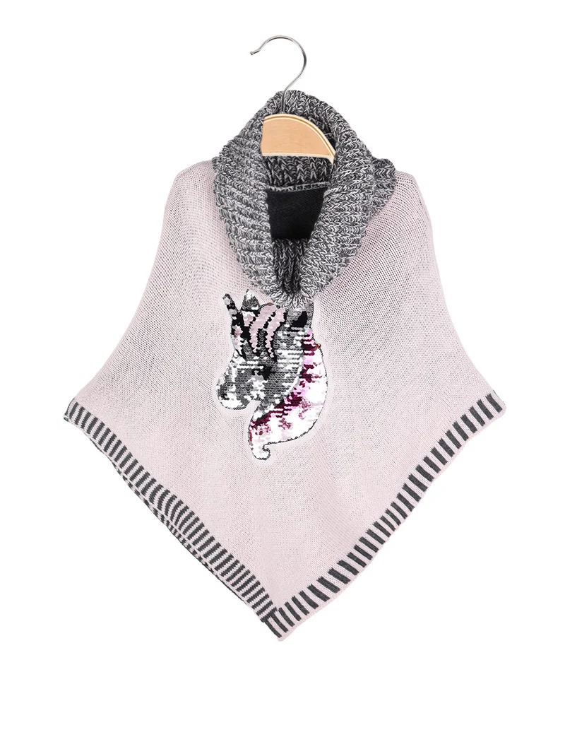 Poncho da bambina in maglia con collo dolcevita - rosa