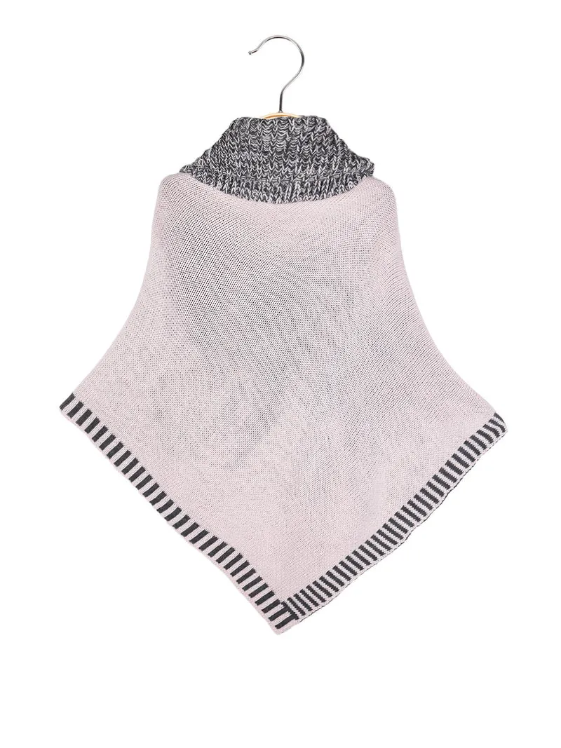 Poncho da bambina in maglia con collo dolcevita - rosa