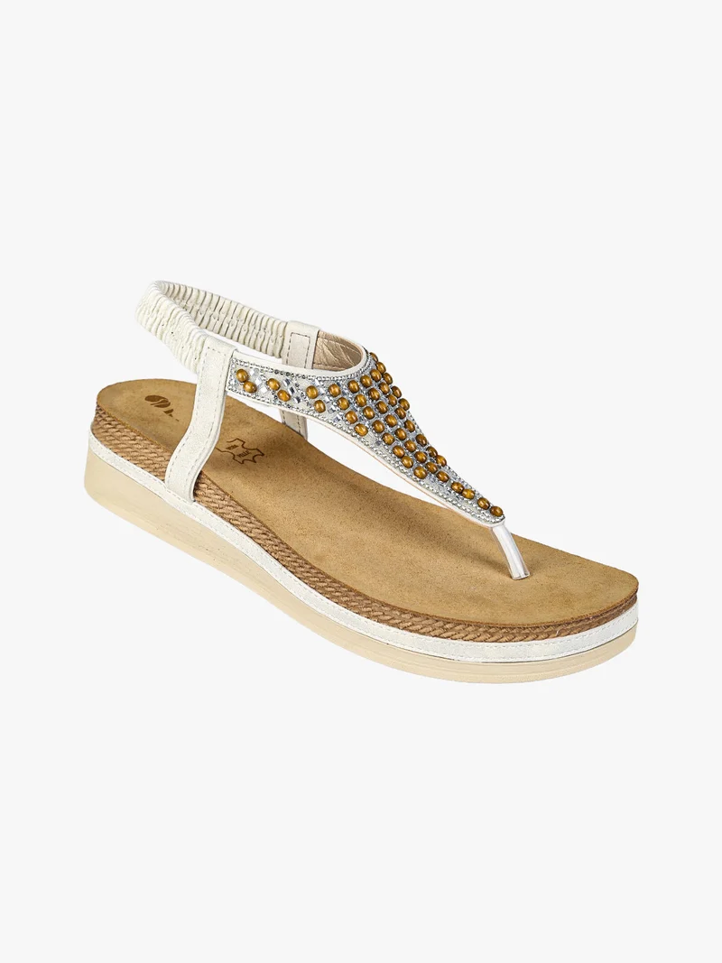 Sandali donna a infradito con perline e cinturino elastico - bianco