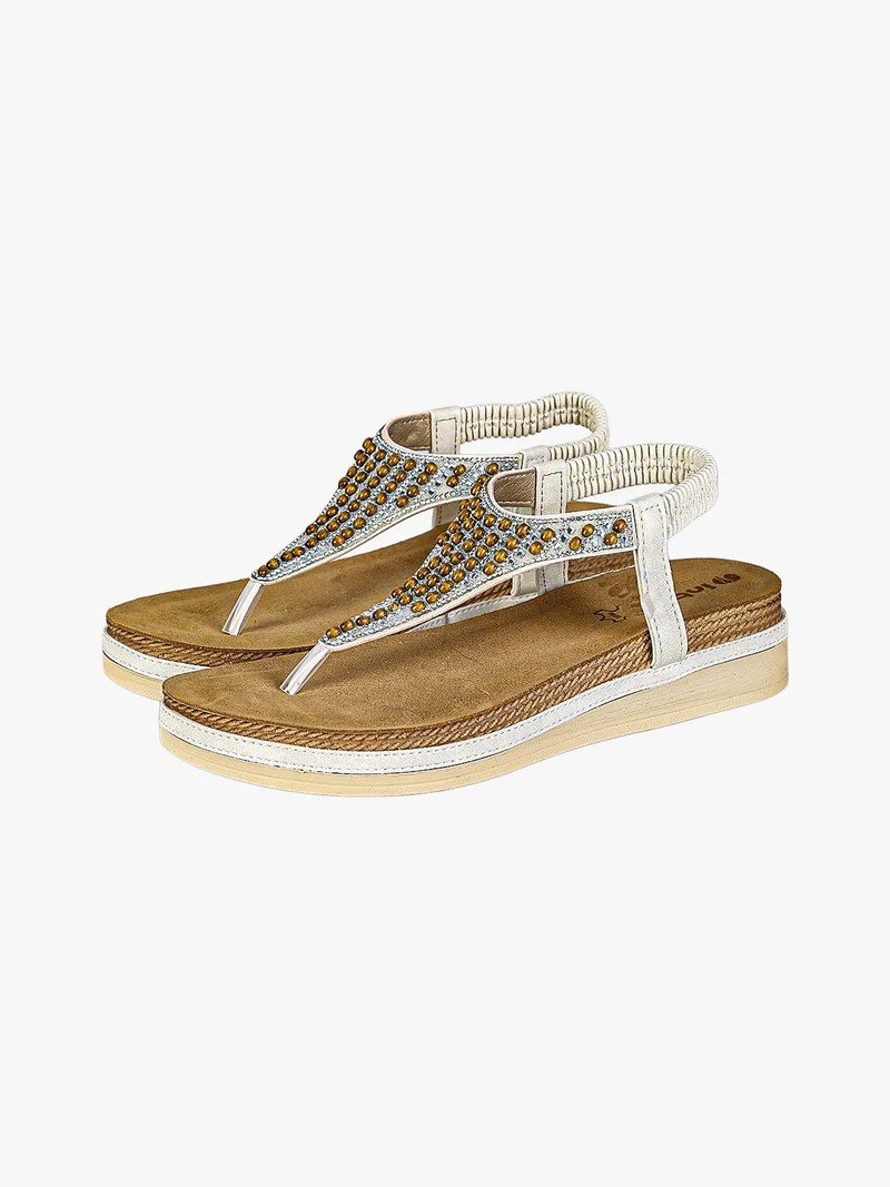 Sandali donna a infradito con perline e cinturino elastico - bianco