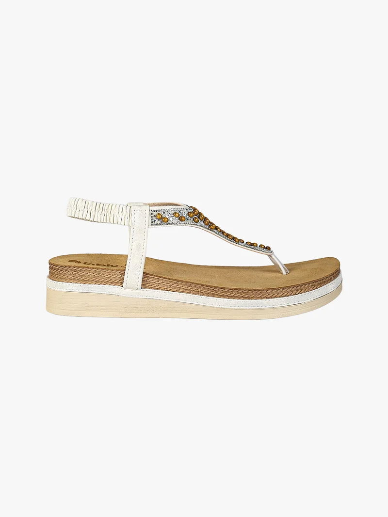 Sandali donna a infradito con perline e cinturino elastico - bianco