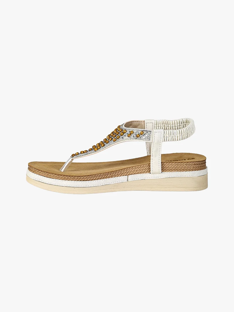 Sandali donna a infradito con perline e cinturino elastico - bianco