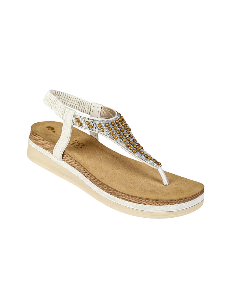 Sandali donna a infradito con perline e cinturino elastico - bianco