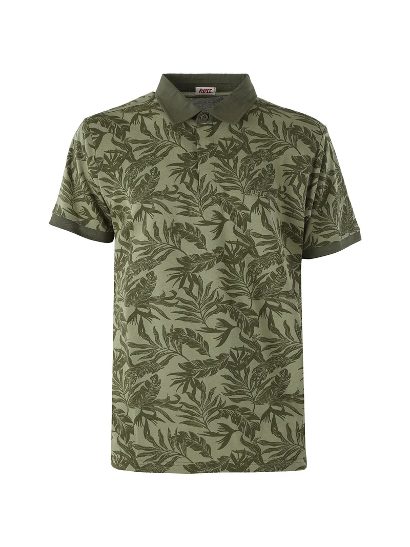 Polo da uomo in cotone a maniche corte con stampa floreale - verde