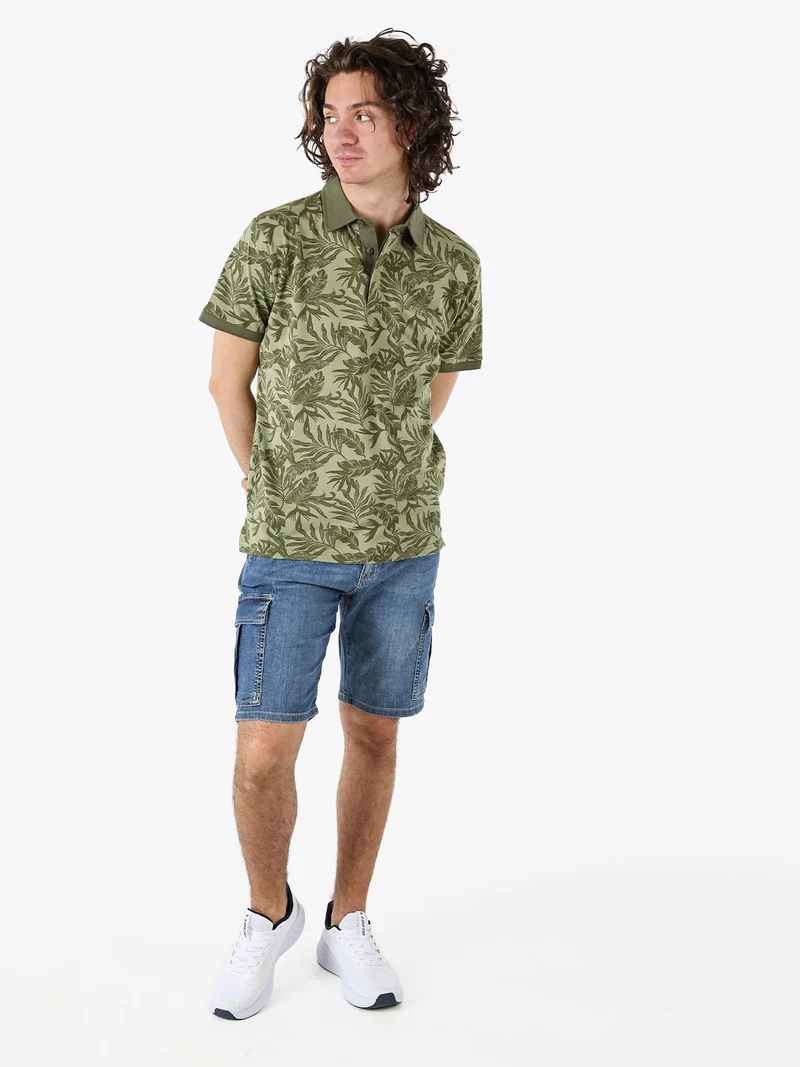 Polo da uomo in cotone a maniche corte con stampa floreale - verde