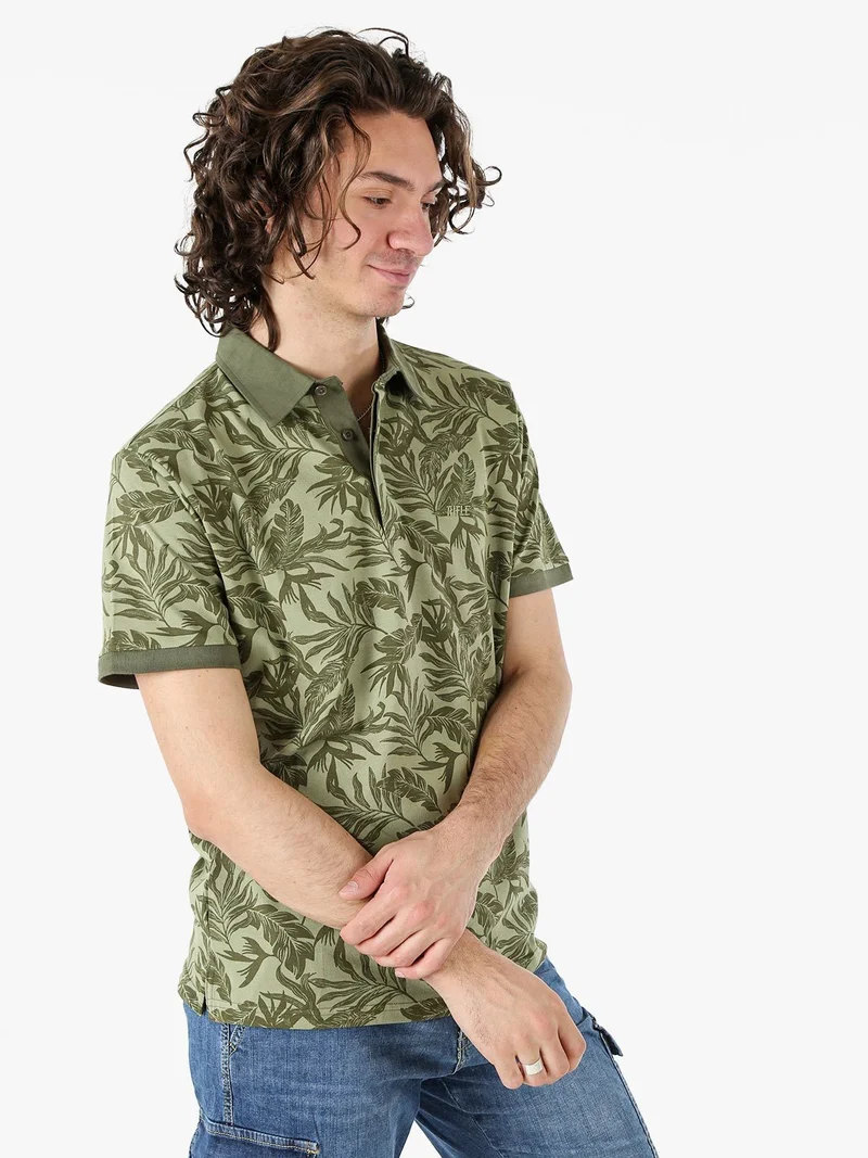 Polo da uomo in cotone a maniche corte con stampa floreale - verde