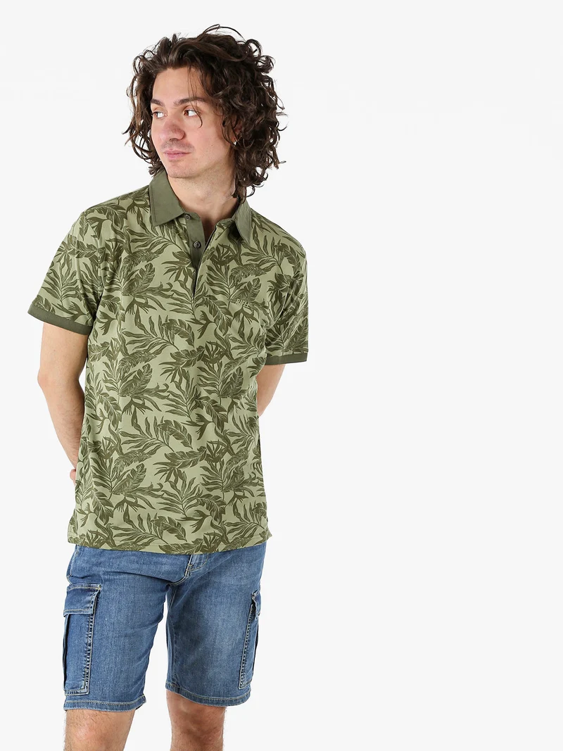 Polo da uomo in cotone a maniche corte con stampa floreale - verde