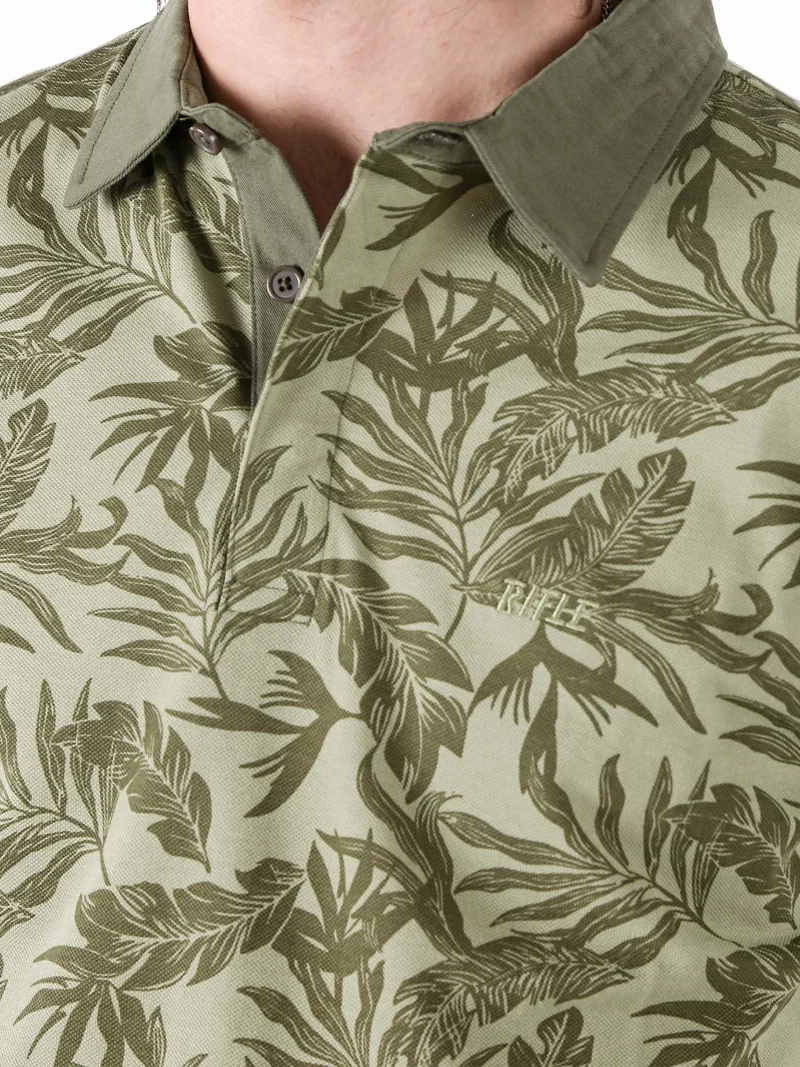 Polo da uomo in cotone a maniche corte con stampa floreale - verde