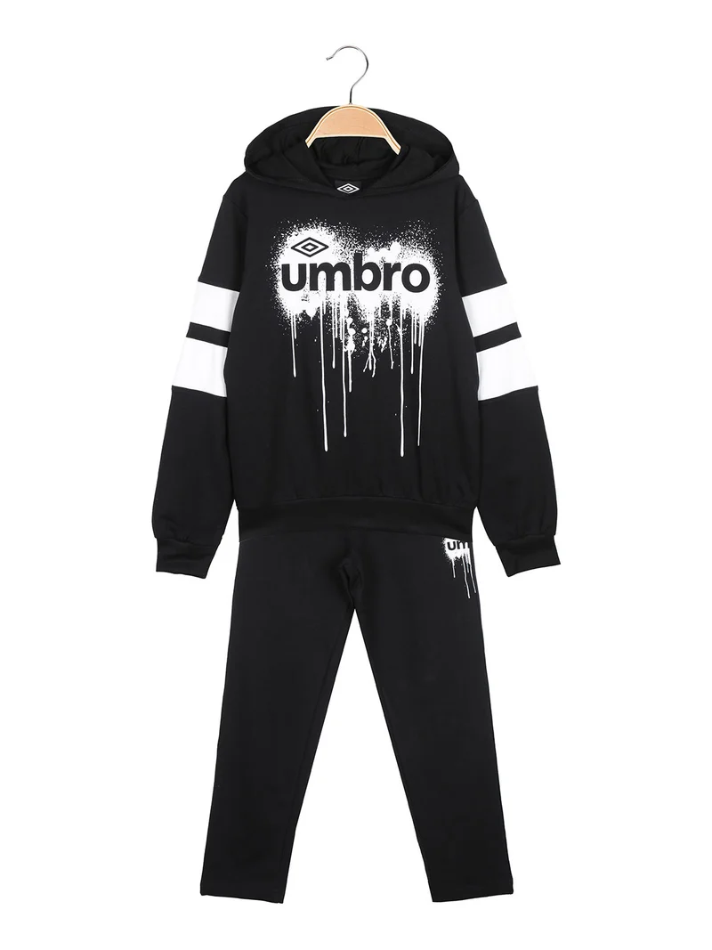 Completo sportivo da bambino 2 pezzi con cappuccio - nero