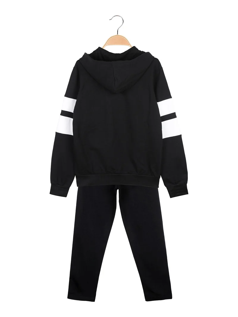Completo sportivo da bambino 2 pezzi con cappuccio - nero