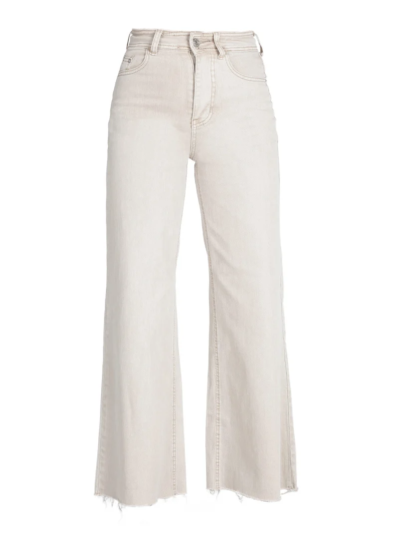 Jeans donna a vita alta e gamba larga - beige