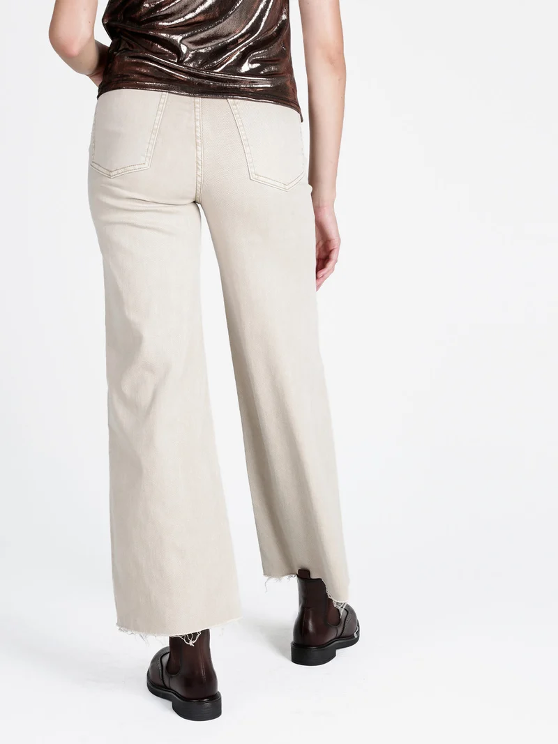 Jeans donna a vita alta e gamba larga - beige
