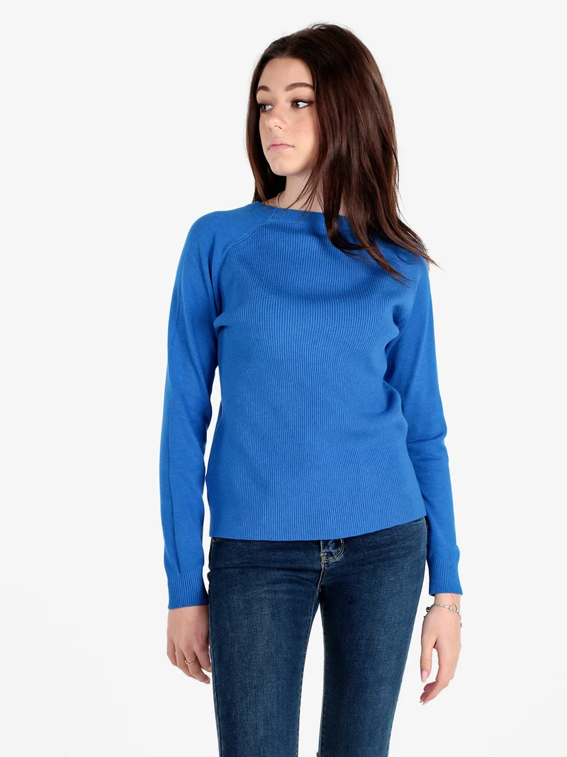 Pullover donna in maglia a costine - blu