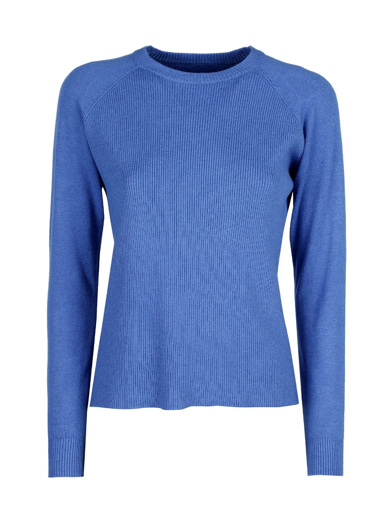 Pullover donna in maglia a costine - blu