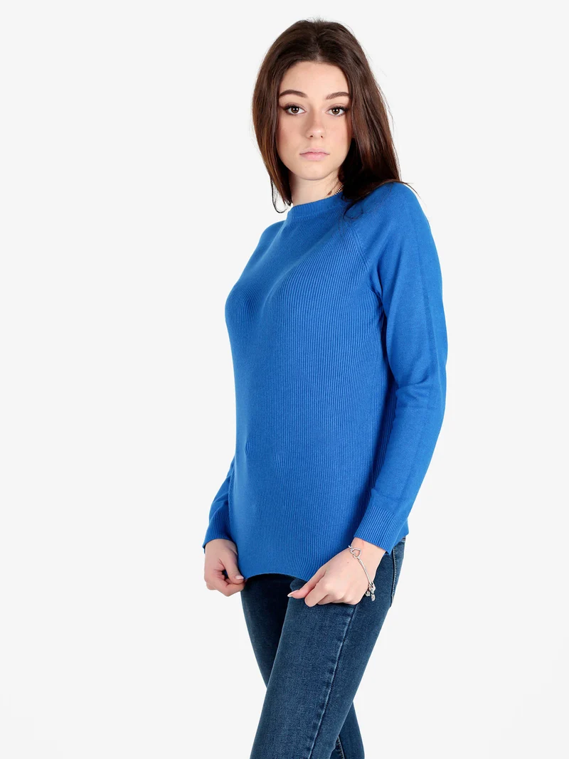 Pullover donna in maglia a costine - blu