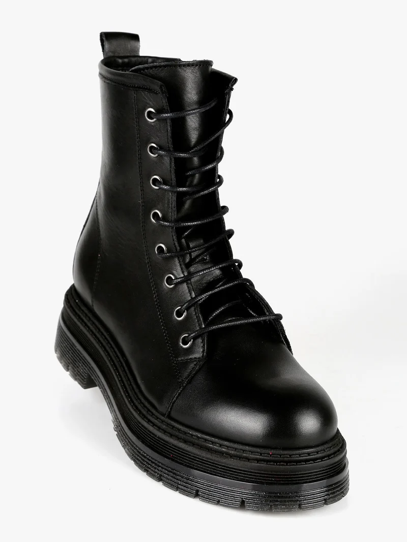 Anfibi in pelle donna con plateau - nero