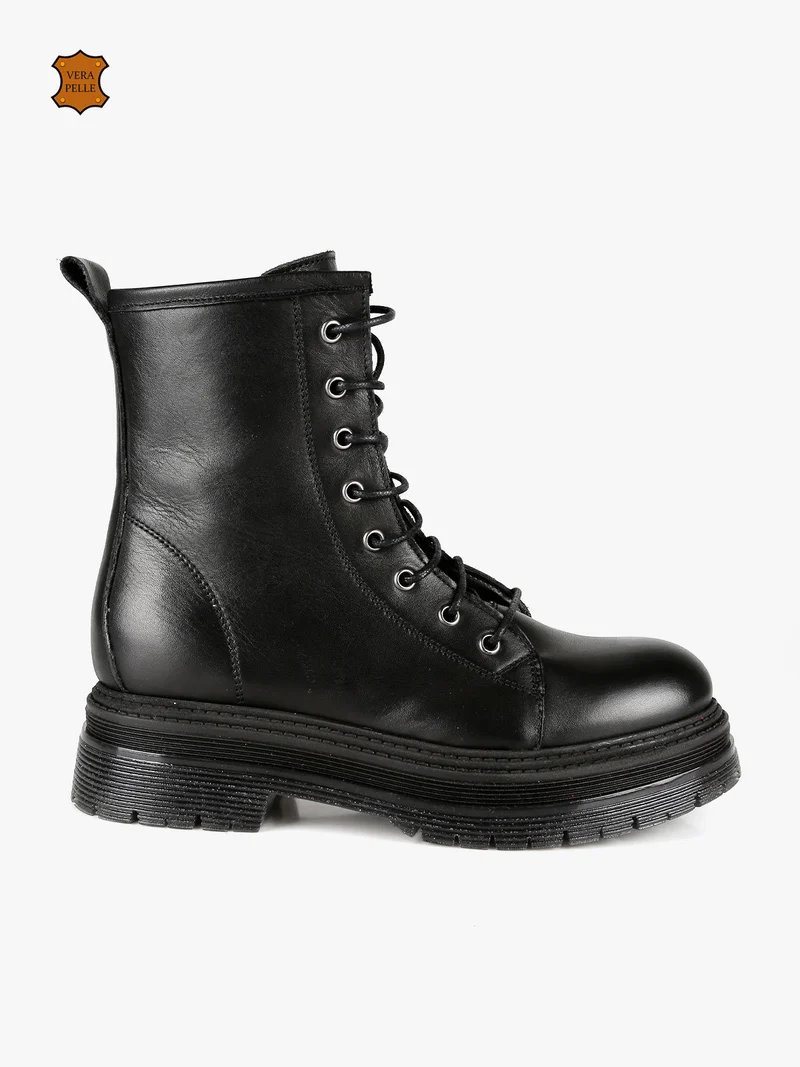 Anfibi in pelle donna con plateau - nero