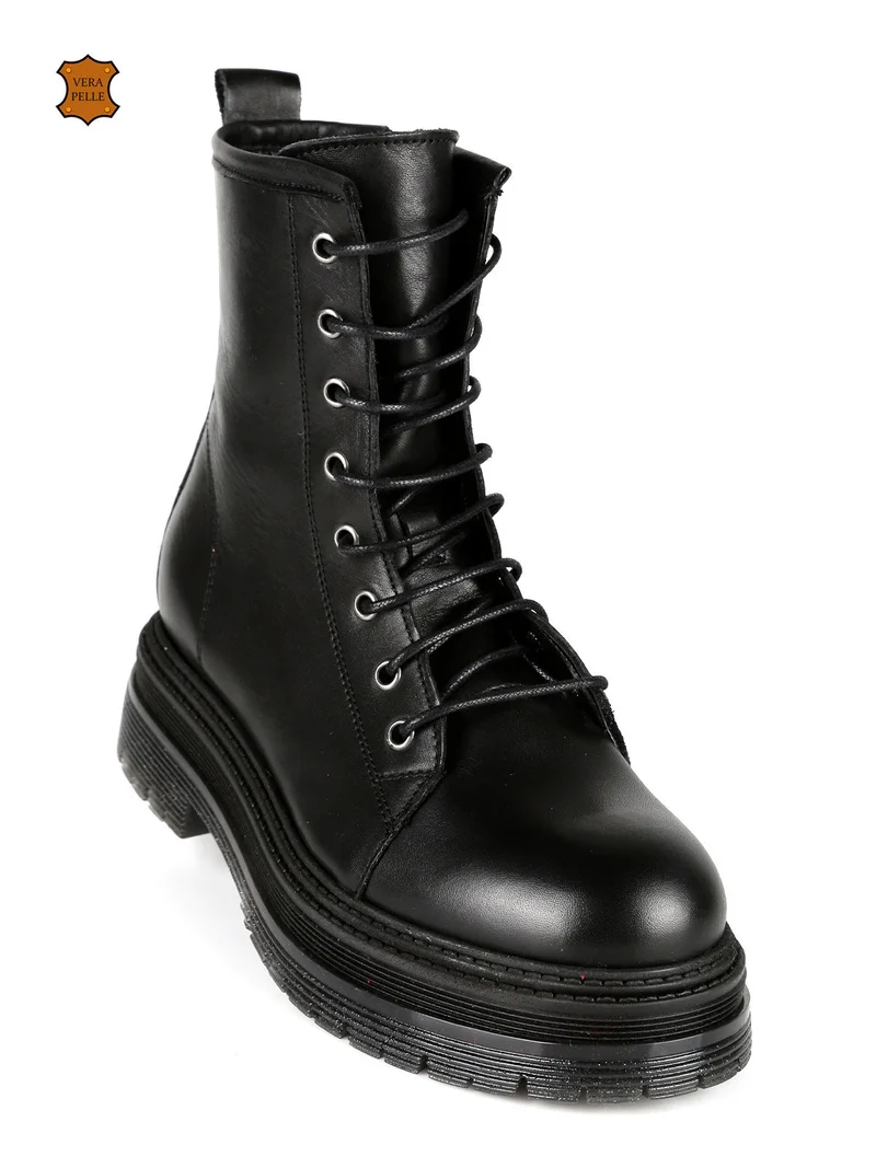 Anfibi in pelle donna con plateau - nero