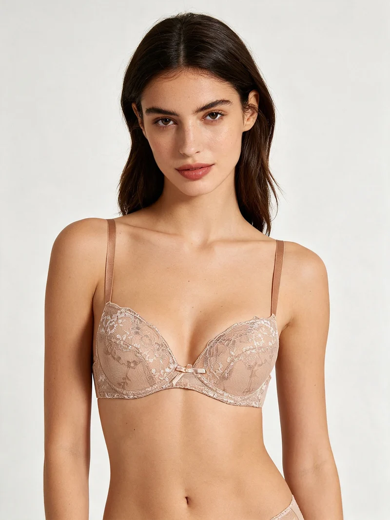 Reggiseno imbottito preformato con pizzo ZIRCONE - rosa